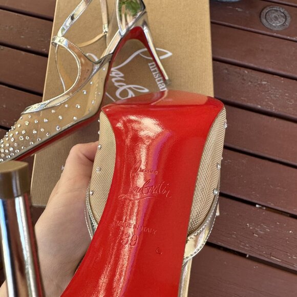 Christian Louboutin Twistissima Silver Mesh Strass Low Heels - Picture 14 of 16